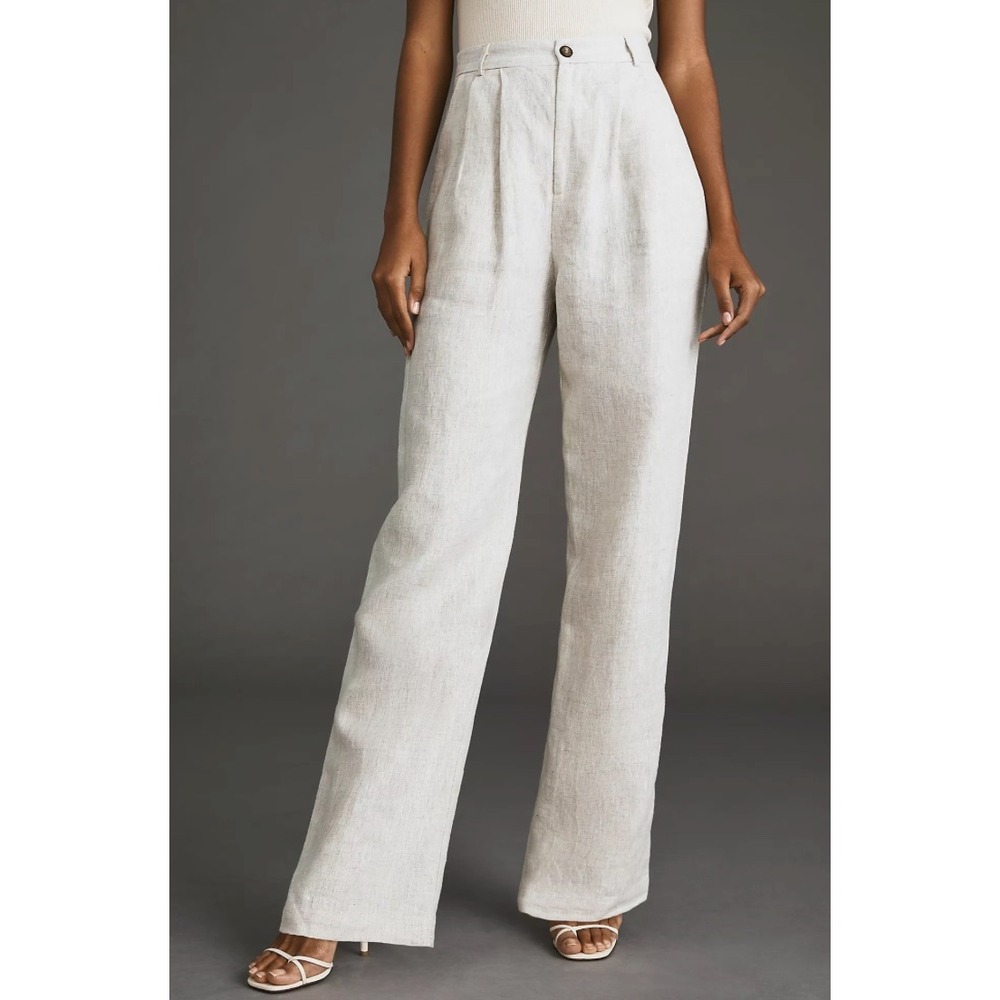 Reformation Mason Linen Pants Women 4 Beige Pleated Wide Leg Capsule Minimalist